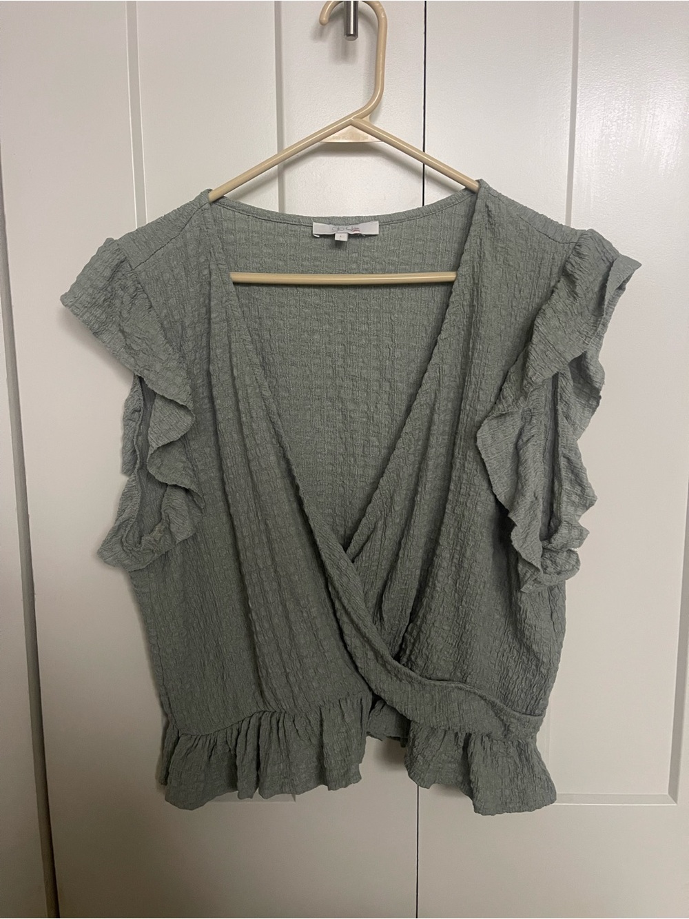Ruffled Wrap Blouse in Sage Green